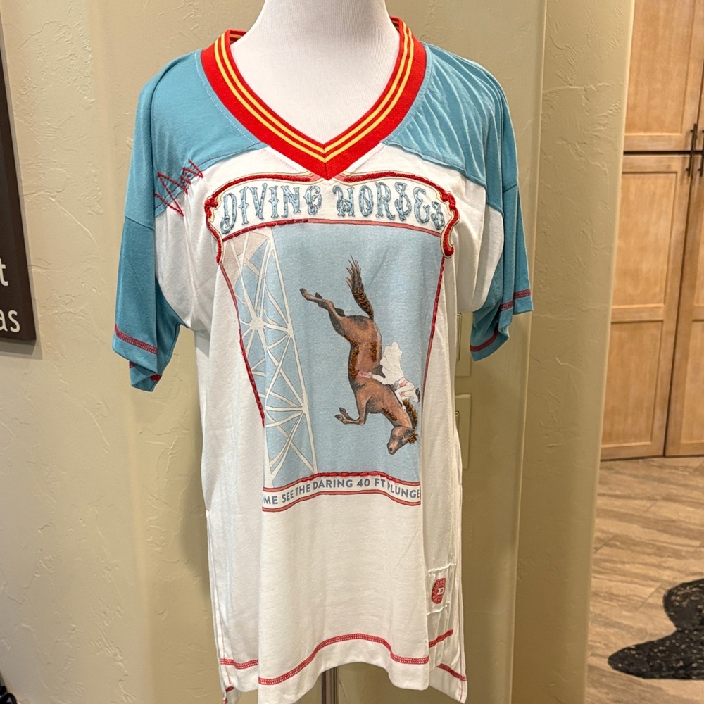 Double D Ranch Blue and Red Graphic Tunic